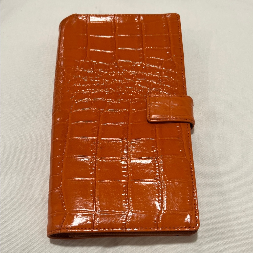 Orange Croc-Embossed Patent Leather Wallet